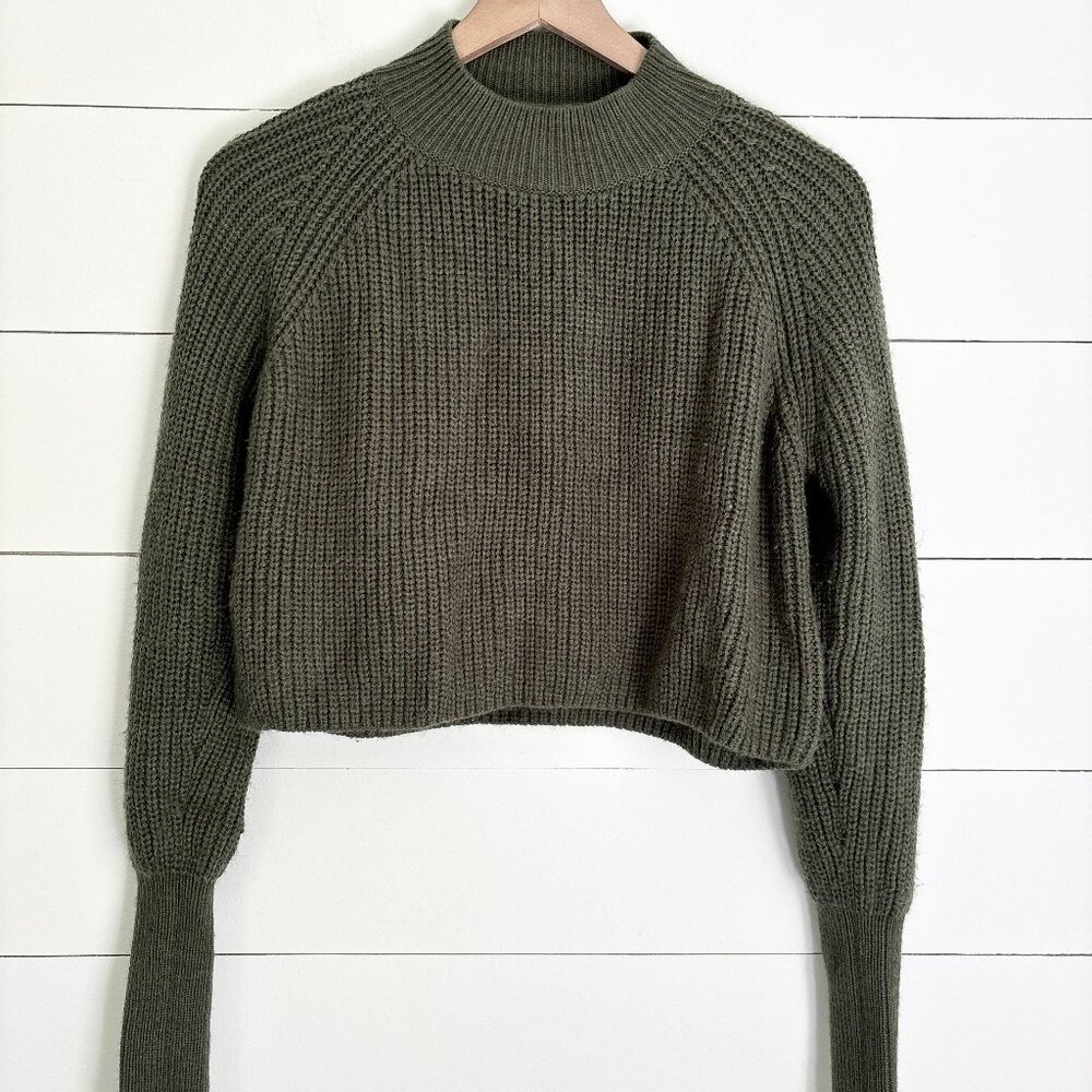 NA-KD olive green cropped sweater with cute cut out in back